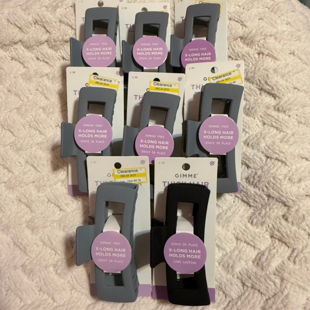 Gimme Beauty XL Claw Clip Lot 8pc Thick Extra Long Hair Matte Grey Black New